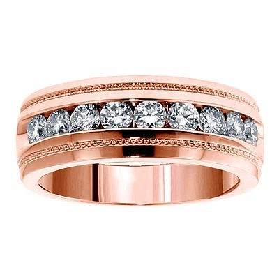 1.00 CT Brilliant Cut Diamond Men's Ring in 14k Rose Gold Channel Setting NEW - Image 1 of 4