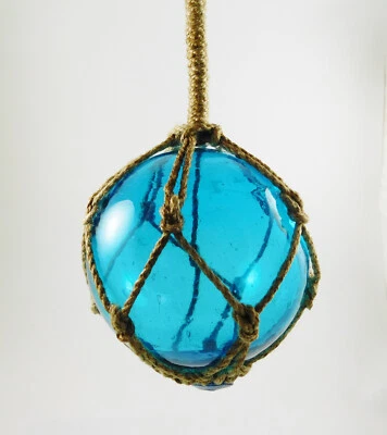 Glass Float Nautical Sea Fishing Buoy Turquoise | 5"/12.5cm Dia With Rope Hanger - Image 1 of 3
