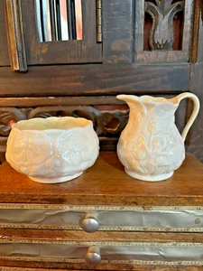 Belleek Ireland Fine Irish Porcelain Lotus Creamer & Sugar Bowl Set 1955-1965 - Picture 1 of 6