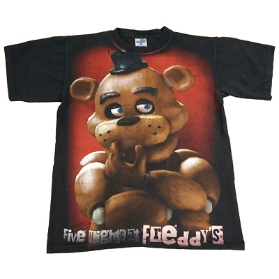 Five Nights At Freddy's Shirt Youth Kids Black Full Front Print FNaF Game Movie - Image 1 of 4