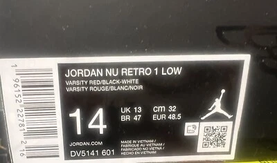 Nike Jordan Nu ретро 1 низкий мужской США 14 черный белый красный новый N коробка - Изображение 1 из 4