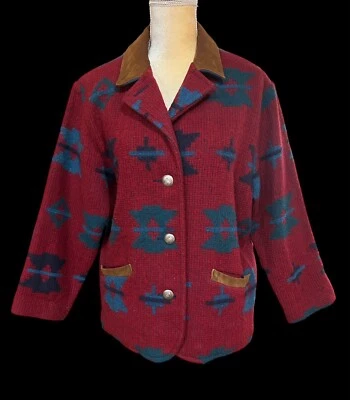 Vintage The Woolrich Woman Wool Blanket Jacket Southwest Aztec Print Size M USA - Image 1 of 4