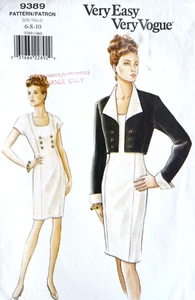 1990's VOGUE Misses' Jacket,Dress Pattern 9389 Size 6-10 UNCUT - Picture 1 of 2