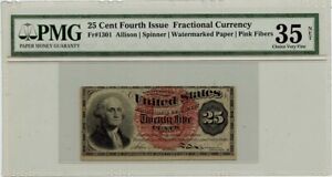 Fourth Issue 25 Cents Fractional Currency Fr#1301 PMG CVF35 NET