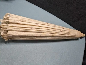 Vintage Paper Umbrella With Real Leaves Made In Thailand 31" Bamboo Parasol - Picture 1 of 15