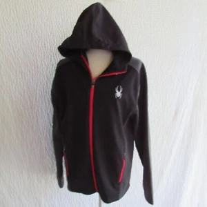 Herren Spyder Jacke S Full Zip Mantel Fleece schwarz Kapuze District Constant roter Besatz - Bild 1 von 18