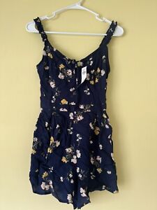 NWT Hollister Navy Blue Floral Romper One Piece Paisley Shorts Size SMALL $40