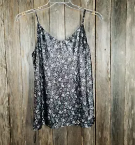 NEW Loft M Top Women's Black Floral Shimmer Double V Cami Tank Blouse Metallic - Picture 1 of 5