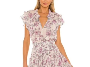MISA NWT Basia Siena Pink Paisley Floral Chiffon Flutter Sleeve Top Blouse XS NE - Picture 1 of 5