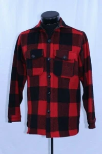 Woolrich Hombres De Colección Camisa de Invierno Botón Cálida Pesada Gruesa Lana Cuadros Roja Negra 20 S - Imagen 1 de 10