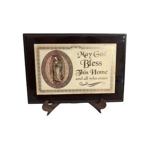 Our Lady Of Guadalupe Plaque, Wood ,May God Bless This Home - Picture 1 of 6