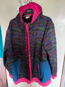 ladies hooded rain jacket multi/teal soft shell fabric size 22 - Picture 1 of 5
