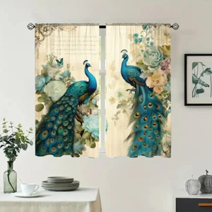 2Pcs Rustic Peacock Animal Window Curtains Drapes Bedroom Living Room Kitchen - Picture 1 of 24