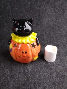 Candelabro votivo calabaza figura cerámica gato negro Halloween - Imagen 1 de 10