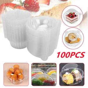 100 SINGLE CUPCAKE BOXES CLEAR MUFFIN HOLDER CASES DOMES CUPS PODS CONTAINERS UK - Picture 1 of 16