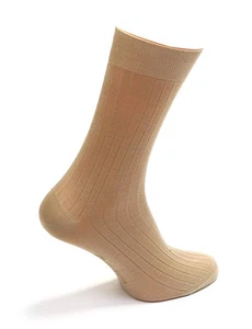 Men’s Dark Tan Colour Mid-Calf Socks 100% Cotton Striped Design Made in Italy - Picture 1 of 3