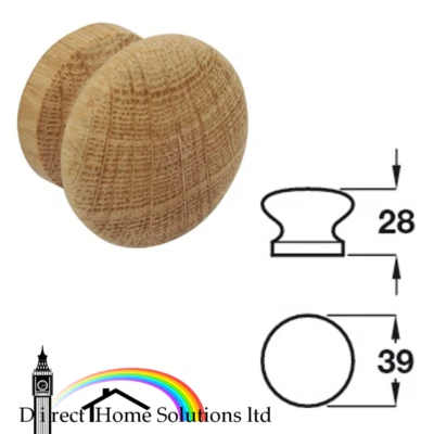 Hafele Wooden Oak Unfinished Knob Ø 39mm Drawer Cabinet Cupboard Door Handle - Image 1 of 4