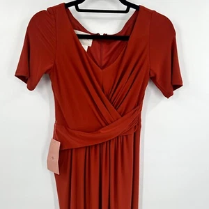 Anthropologie BHLDN Maxi Dress Womens 0 Orange Bow Details Ruched Front Back Zip - Picture 1 of 11