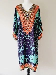 RUBY YAYA V-Neck Embellished Kaftan Dress SIZE XS Flowy Boho Beach - Picture 1 of 7