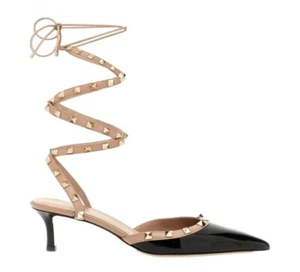 NIB $1490 Valentino Garavani Rockstud 50mm Patent Leather Strap Pumps NERO EU 40 - Picture 1 of 12