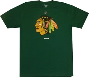 Chicago Blackhawks Logo Reebok St Patricks Day Dark Green T Shirt - Picture 1 of 1