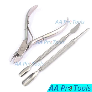Stainless Steel Nail Cuticle Spoon Pusher Remover Cutter Nipper Clipper Cut Set - Picture 1 of 3