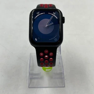 GPS Only Apple Watch SE 2nd Gen 44MM Black Aluminum Red Sport Band MNTG3LL/A - Picture 1 of 7