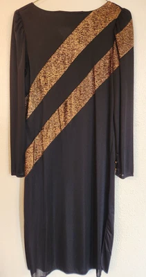Women's JC Penney Fashions 70's 80's Sheath Dress Size 5/6 Black Copper Stripes - Image 1 of 4