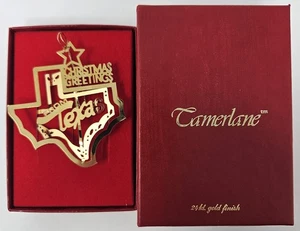 Camerlane Adorno Acabado Oro 24kt Saludo Navidad Desde Texas - Imagen 1 de 8