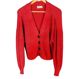Women's Urban Outfitters Cropped Red Button-Up Knit Cardigan Sweater - Size L - Picture 1 of 4