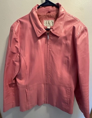 Chaqueta de Cuero Worthington Barbie Rosa 100% Cuero Forrada Mujer Talla XL Cremallera Foto 1 de 4