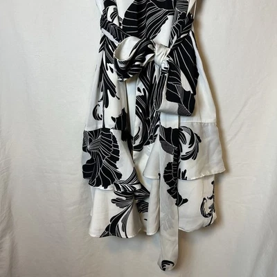 Express Sleeveless Black And White Floral Tie Waist Dress Ruffle Hem Size Large - Image 1 of 4