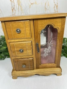 Vintage Retro Mini Wardrobe 3 Drawer Dresser Wooden Jewellery Box Mele - Picture 1 of 15