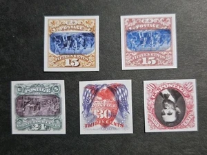 US Stamps SC# 118b-122b 1869 Invert Error Pictorial Issue Imperf Replica Set - Picture 1 of 2