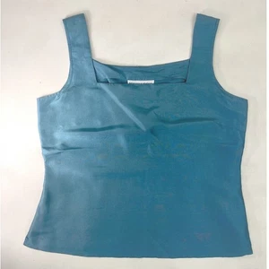 Bloomingdale's Silk Cami Top Teal Blue Square Neck Sleeveless 8P Side Zip Career - Picture 1 of 14