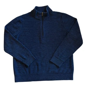 Suéter LL Bean Para Hombres Azul Mediano Pullover 1/4 Cremallera Tejido Manga Larga Algodón Orgánico - Imagen 1 de 9