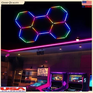Hexagon LED Lighting Car Detail Garage Workshop Retail Light Honeycomb Hex Lamp - Picture 1 of 23