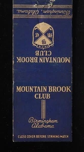Mountain Brook Club 1929 Golf Birmingham AL Jefferson Co Matchbook Alabama década de 1940 - Imagen 1 de 2