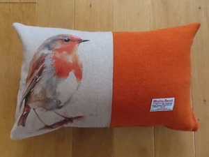 Harris Tweed & Beautiful Robin 20 x 14” - Cushion Cover - Exact One -Zipped - Picture 1 of 7