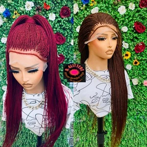 AFRICAN BRAIDED WIGS ON 13*4 LACE CLOSURE (TINY TWIST) BLONDE & BURGUNDY 33" - Picture 1 of 4