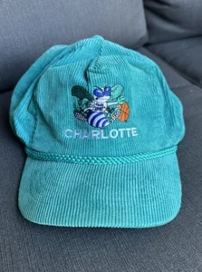 Vintage 80s 90s NBA Charlotte Hornets Corduroy Zip Strapback Hat Cap Teal Amapro - Photo 1/5