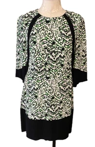 French Connection Dress 6 Small Green Black White Shift Career Church NWT $168 - Picture 1 of 6