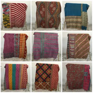 Indian Handmade Vintage Quilt Kantha Bedspread Throw Cotton Blanket Ralli Gudari - Picture 1 of 19