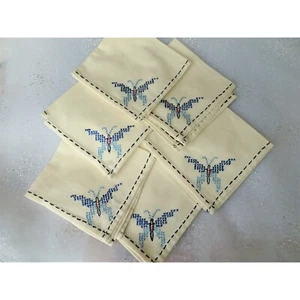 Vintage Servietten Set, 30er Jahre Mittagessen Tee Servietten, bestickt SCHMETTERLINGE - Bild 1 von 4