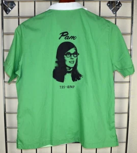 Vintage Bowling Shirt Nat Nast Size M/L 60s 3 Tone Green Front Panel Pam on Back - Picture 1 of 11
