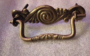 SALVAGED Brass Drawer Pull Handle, 3" C2C, Overall Length 4" × 1-1/2". - Picture 1 of 5