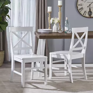 Acacia Wood Dining Chairs, White - Set of 2, Fits Modern Decor - Picture 1 of 12