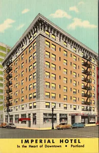 PORTLAND, OREGON - IMPERIAL HOTEL ON BUSY DOWNTOWN STREET - LINEN POSTCARD - Imagen 1 de 2