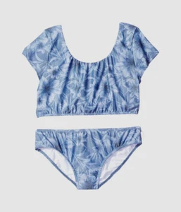 $47 Seafolly Kid's Girl's Blue Floral Open-Back Two-Piece Set Swimwear Size 8 - Picture 1 of 2