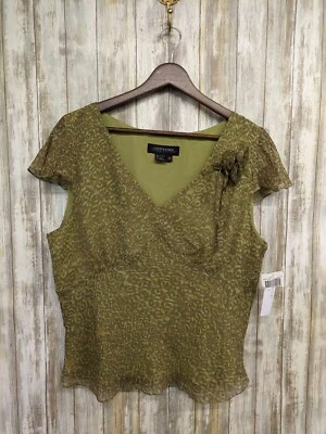Top Cynthia Howie Maggie Boutique 100% Seda Años 90 Y2K Verde Manga Flutter Talla 14 Foto 1 de 4